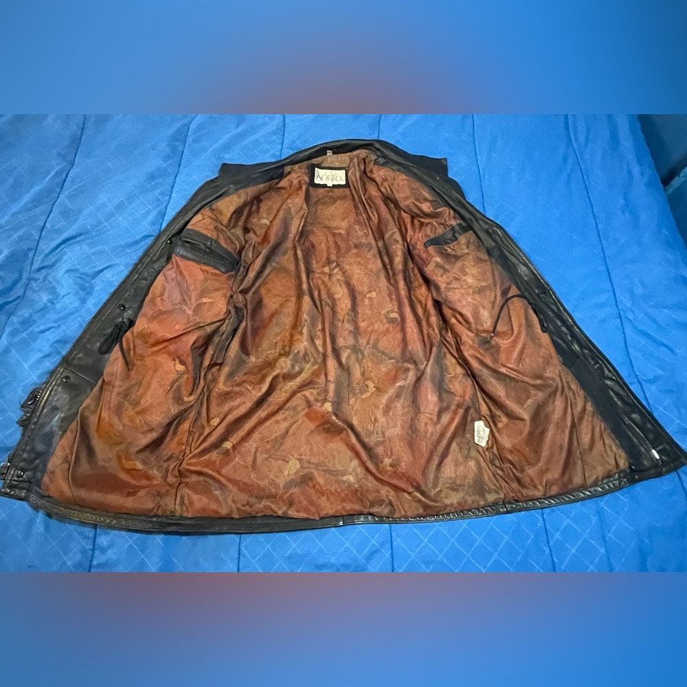 Aggio black leather racer jacket full zip size L - Picture 4 of 11